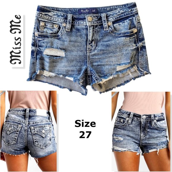 Miss Me Pants - MISS ME The Buckle Mid Rise Fray Hem Jean Shortie Shorts LK NEW 27